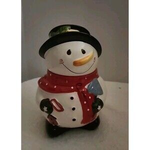 Snowman Christmas Cookie Jar Ceramic 10" Tall No Flaws